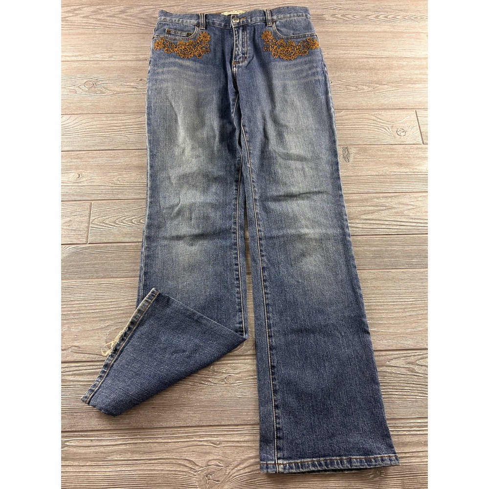 County Clothing Company Embroidered Beaded Flare Jeans Blue Wide Leg 32x32